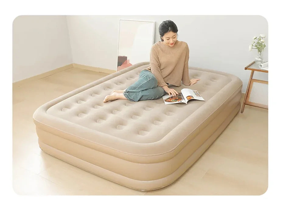 Glamping mats PVC inflatable sleeping mattress luxury 2 person camping bed mat built-in pump thicken mat interior air mattress