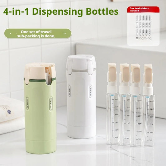 4-in-1 Travel Refillable Bottles, Portable Toiletries and Cosmetics Containers for Shampoo, Body Wash, Travel Storage Bottles