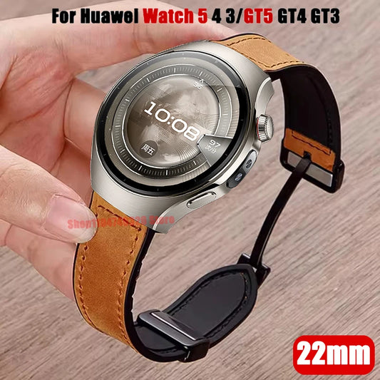 22mm Leather Silicone Strap For Huawei Watch 5/4/3 Pro Magnetic Buckle Bracelet For Huawei Watch GT 5 Pro GT5 GT4 GT3 GT2 Band