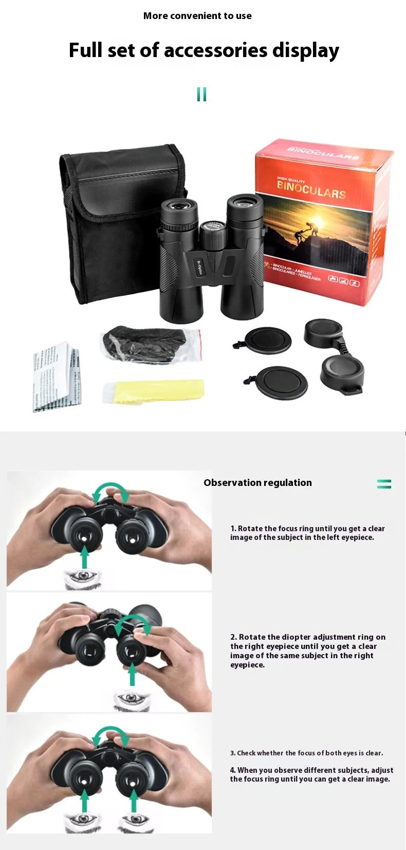 12X42 Binoculars Adults High Powered Professional FMC Lens Central Focus Wide Angle Ideal for Bird Watching Camping