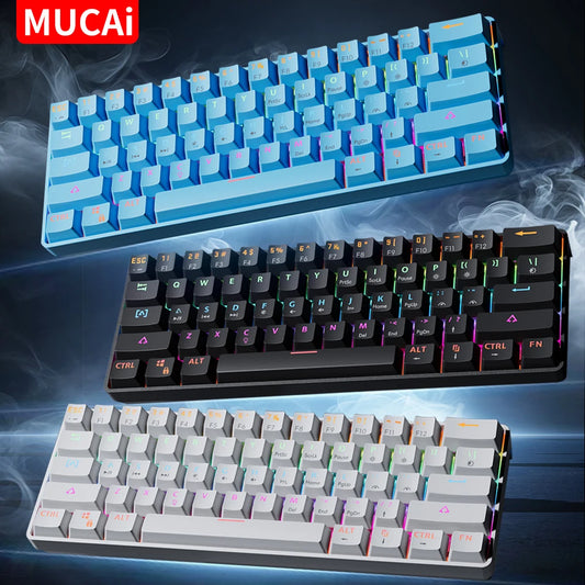 MUCAI 61USB Wired Mechanical Keyboard Red Axis 61 Keys Hot Swappable Interface RGB Lighting Compact Practical Design