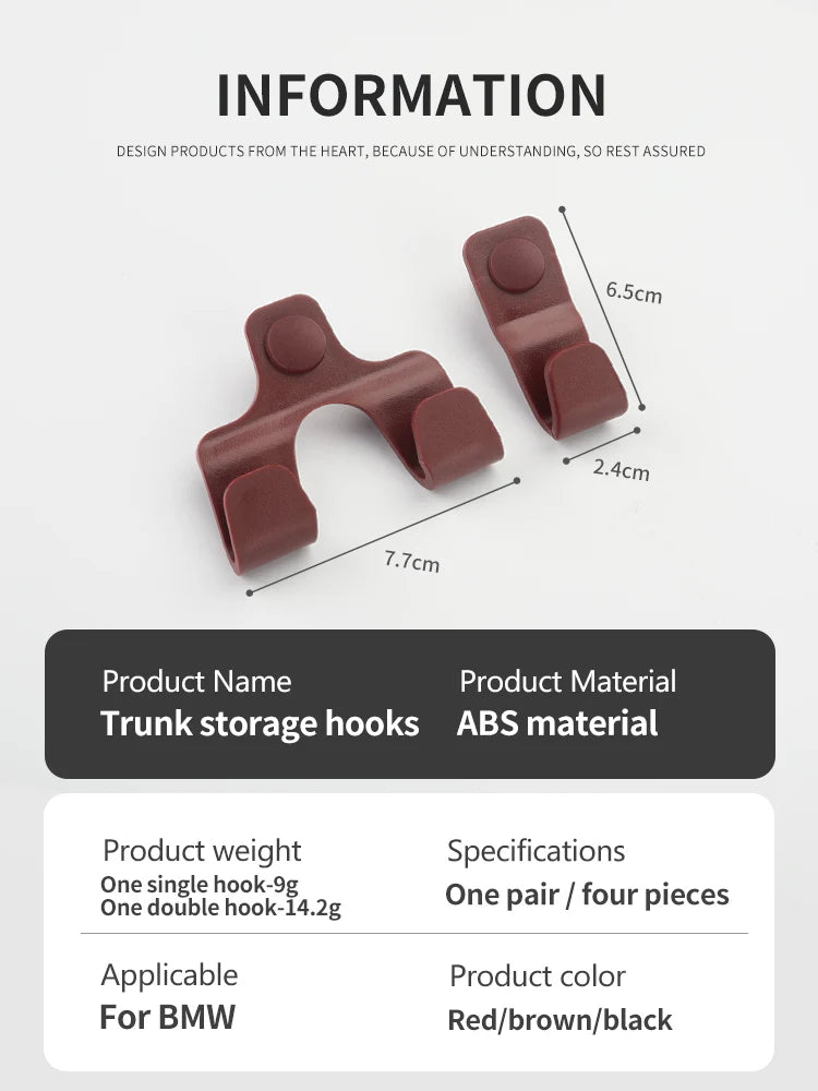 For BMW F20 F30 F36 G20 G30 G32 F10 G01 G02 G05 X1X2X3X4X5X6 Car Rear Trunk Storage Hooks Auto Boot Hook Organizer Accessories