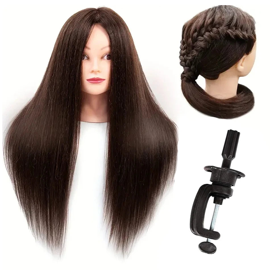 Realistic Mannequin Head With Synthetic Hair Versatile Beauty Training Aid For Hairstylist Makeup Practice Headdoll With Stand