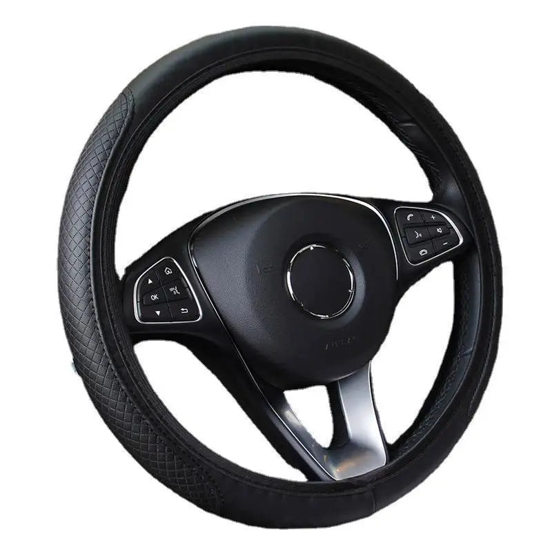 Black automobile steering wheel cover, dynamic fiber leather, double round elastic, no inner ring, elastic belt handle cover