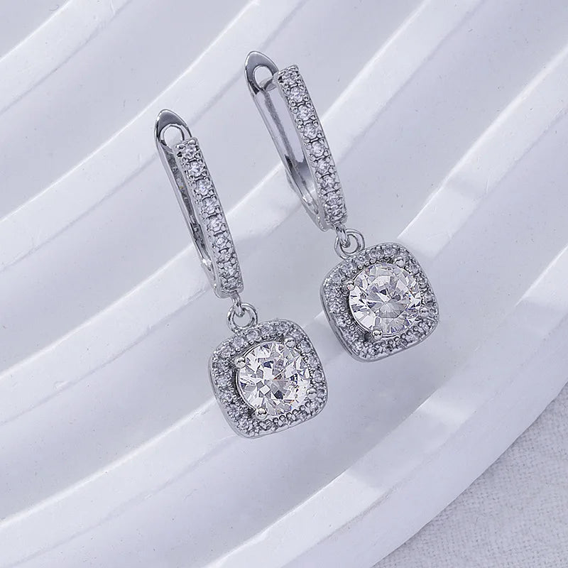 2024 Charm Zircon Square Pendant Earrings New Fashion Rose Gold Silver Color Bling Zircon Earrings Wedding Girl Luxury Earrings