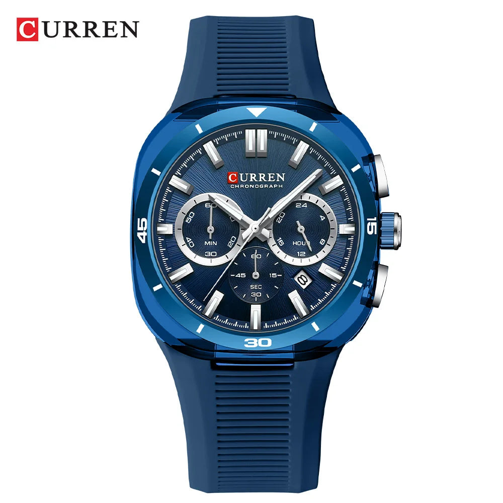 CURREN 8502 Brand New Quartz Watches for Men Chronograph Calendar Luminous Sport 30M Waterproof Silicone Strap Mens Wristwatch