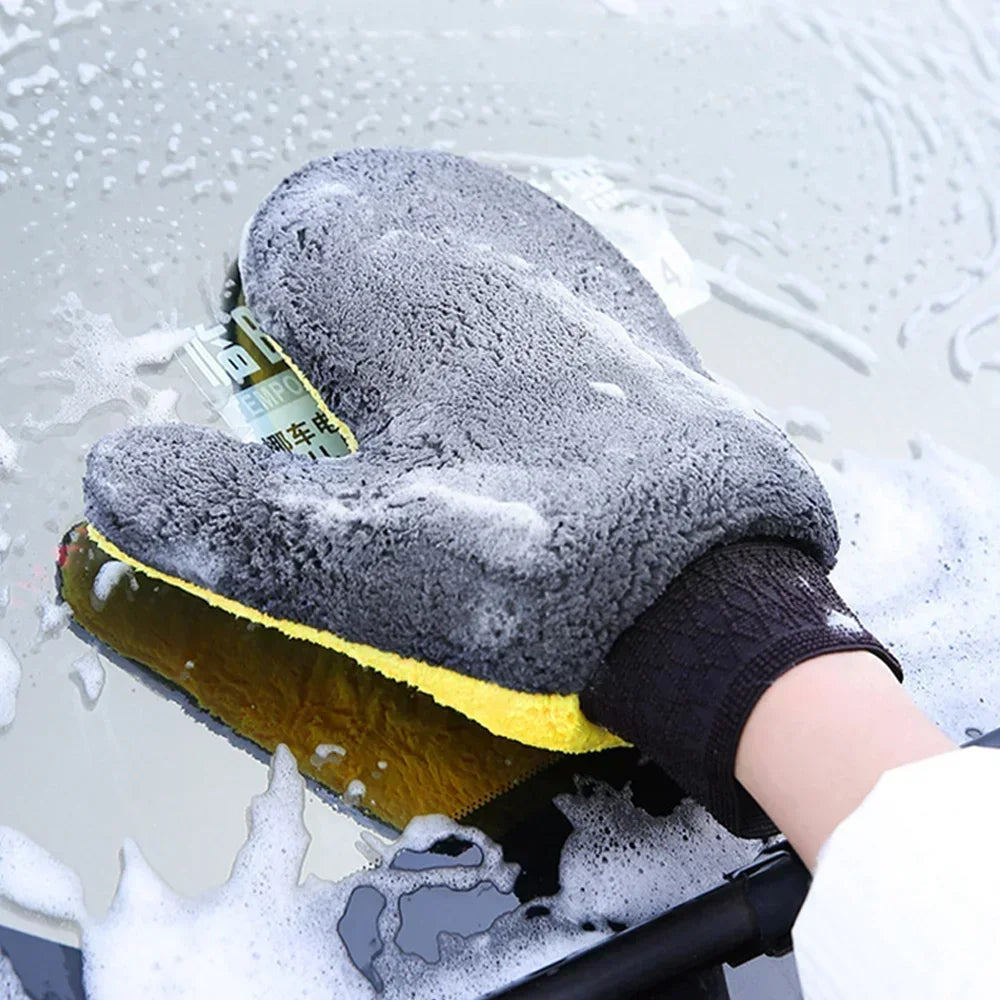 1PC Car Wash Gloves Double-sided Coral Fleece Thickened Super Absorbent Car Wiping Gloves for Motorcycle Car Household