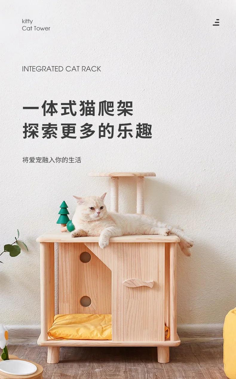 Creative Pet Nest Cat Bed Wooden Cats House Condos Bedside Table Large Space Pet Bed for Small Medium Dogs Wood Bed Cat Supplies