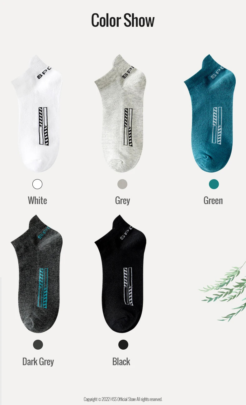 HSS 5Pairs Organic Cotton Men Socks Ankle Breathable Mesh Sports Sock Casual Athletic Summer Thin Short Sokken Plus Size EU40-46
