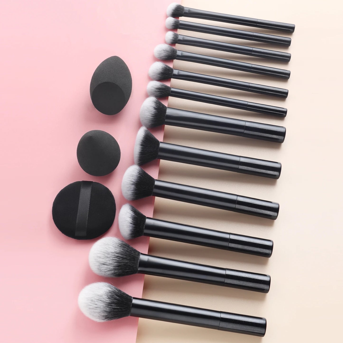 15pcs professional makeup brush set - classic everyday including 2pcs bevel and water drop beauty egg, 1 powder puff beauty tool
