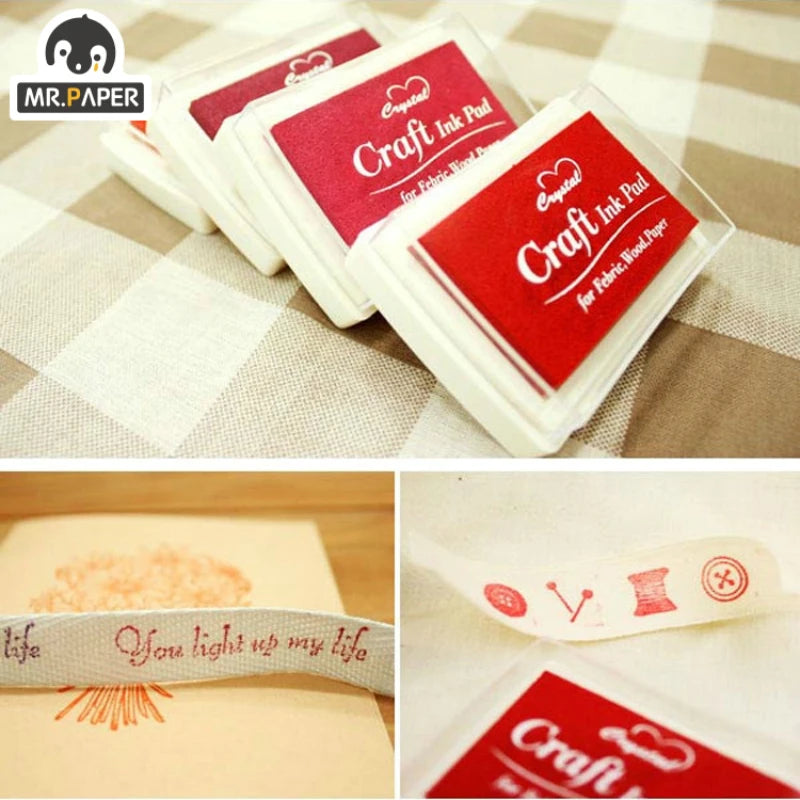 Mr Paper 15 Colors Inkpad Handmade DIY Craft Oil Based Ink Pad for Fabric Wood Paper Scrapbooking Ink pad Finger Painting