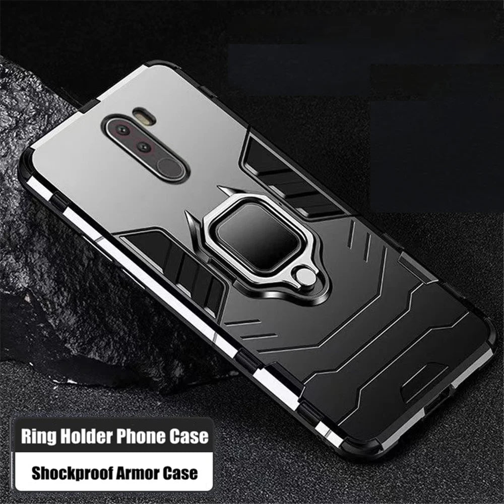 Pocophone F1 Armor For Xiaomi Pocophone F1 Case Shockproof PC+TPU Protective Back Cover For Poco F1 Case Magnetic Holder Ring