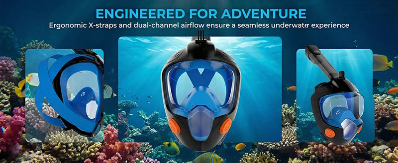 Full Face Snorkel Mask 180° Panoramic View Dry Top Snorkel Anti-Fog Leak-Proof Safe Breathing Swimming Diving Gear for Adults