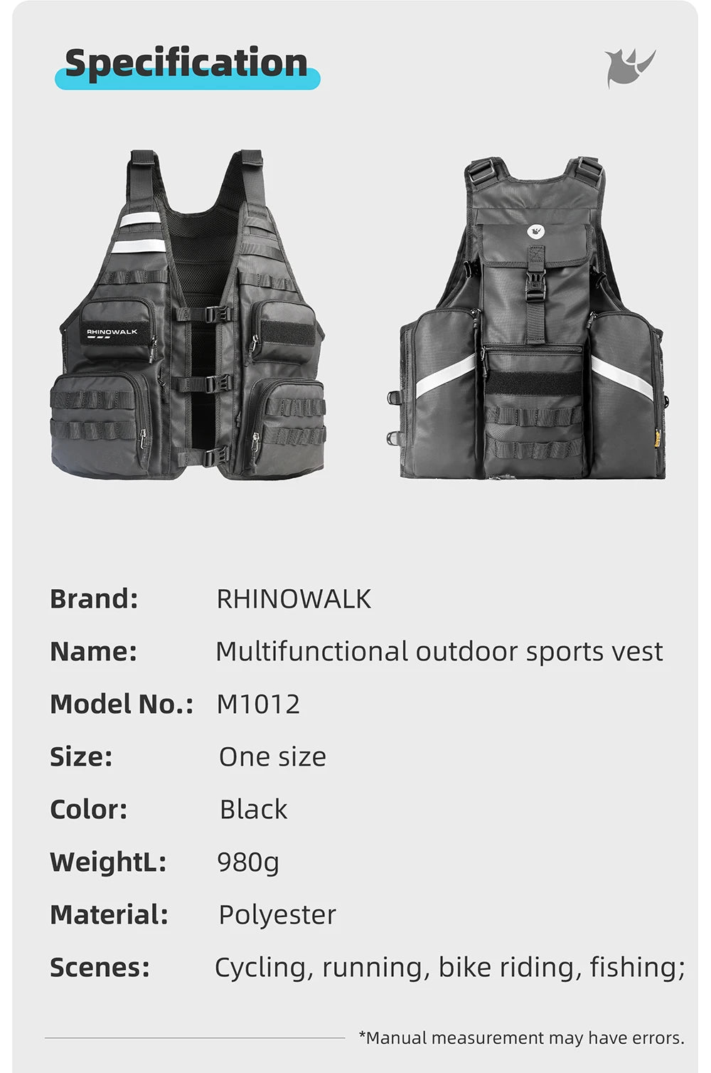 Rhinowalk Motorcycle Vest Adjustable Size Motor Breathable Motocross Vest Motorbike Jacket Backpack Support Water Bag 2L Or 3L