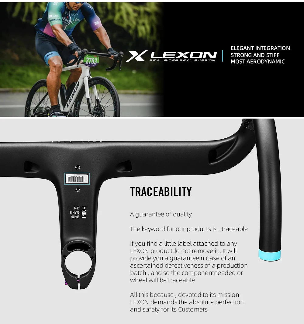 LEXON Full Carbon Road Integrated Handlebar Ultralight Road Bike Handlebar T1000 Racing Bent Bar, Bicycle Accessories 28.6mm