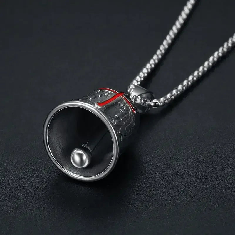 Biker Bell Carved Red Cross Wings Pendant Motorcycle Riding Bell Necklace Personality Men\'s Lucky Amulet Jewelry Wholesale