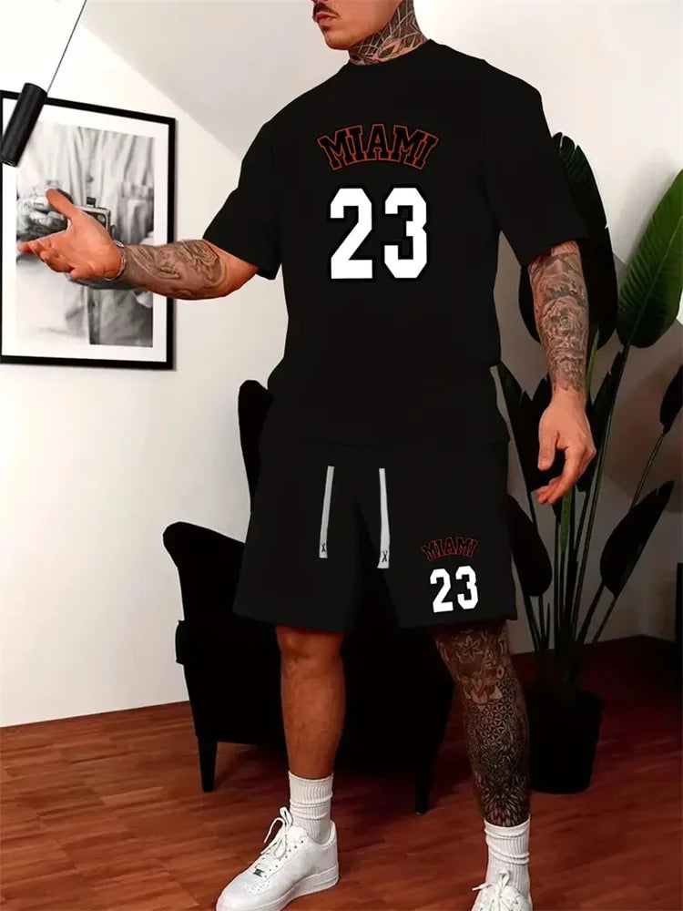 Summer Breathable Sportswear Men's Short-Sleeved Shorts Loose Quick-Drying T-Shirt Basketball Four Pants Casual Running Suit