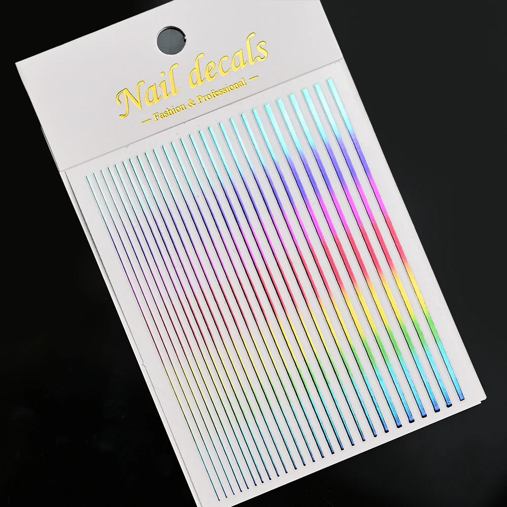 1Sheet Laser Gold/Silver Line 3D Nail Art Stickers Colorful/Black/White Stripe Self-Adhesive Slider DIY Lines Manicure Decals *&
