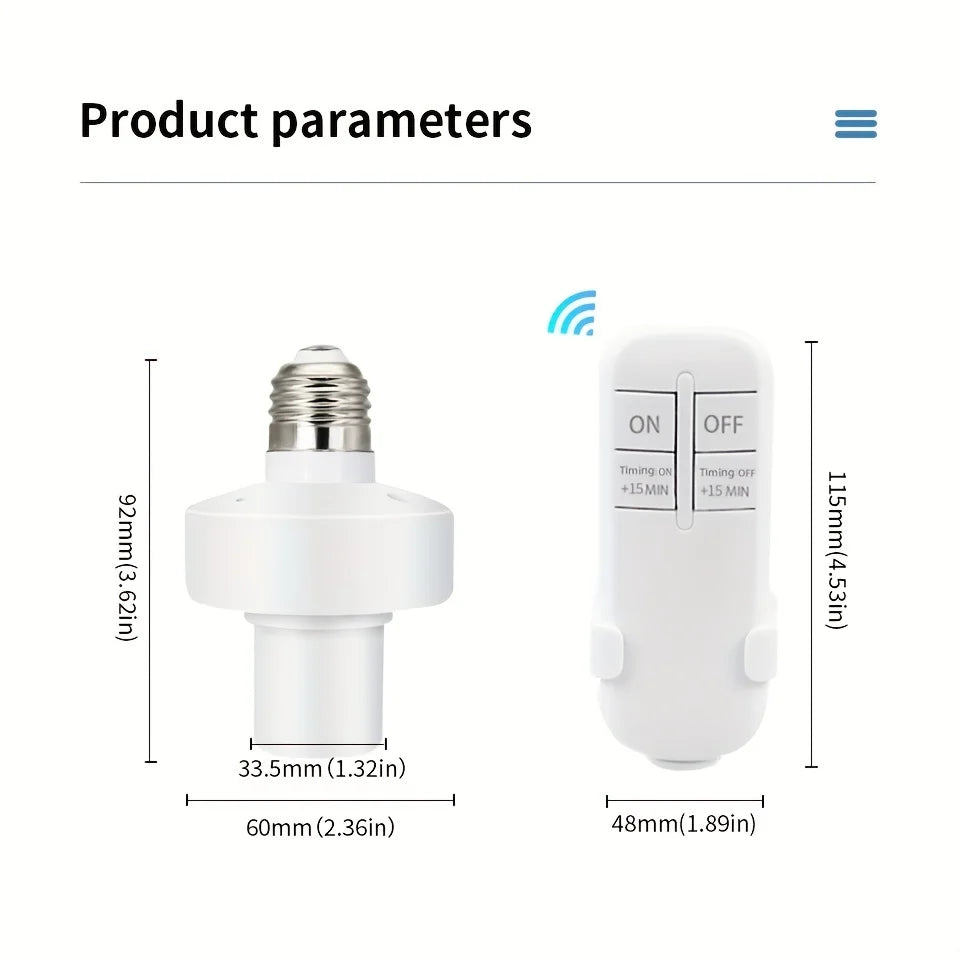 Smart Light Switch Timer Wireless Remote Control E27 LED Lamp Holder Bulb Base Socket ON/OFF 110V-240V 20M Range Battery Powered