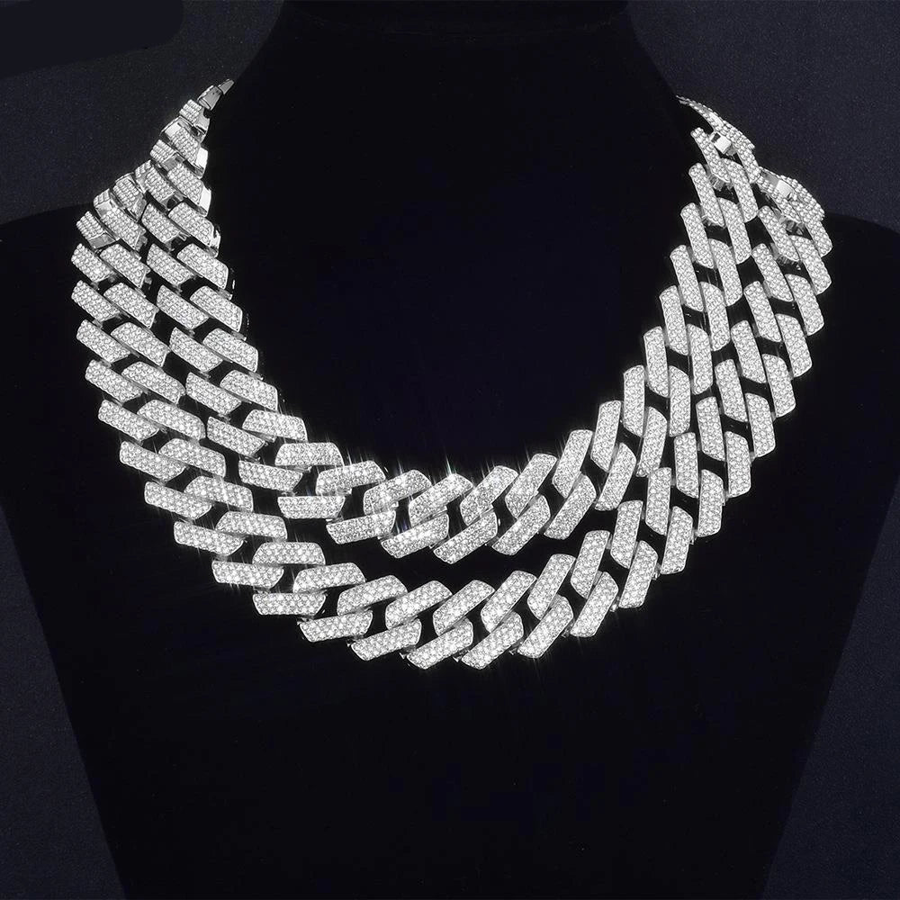 20mm Iced Out CZ Stone Men jewelry Hip Hop Micro Pave Cuban Link Chain High Quality Heavy Chunky Necklace 3 Rows Cubic Zirconia