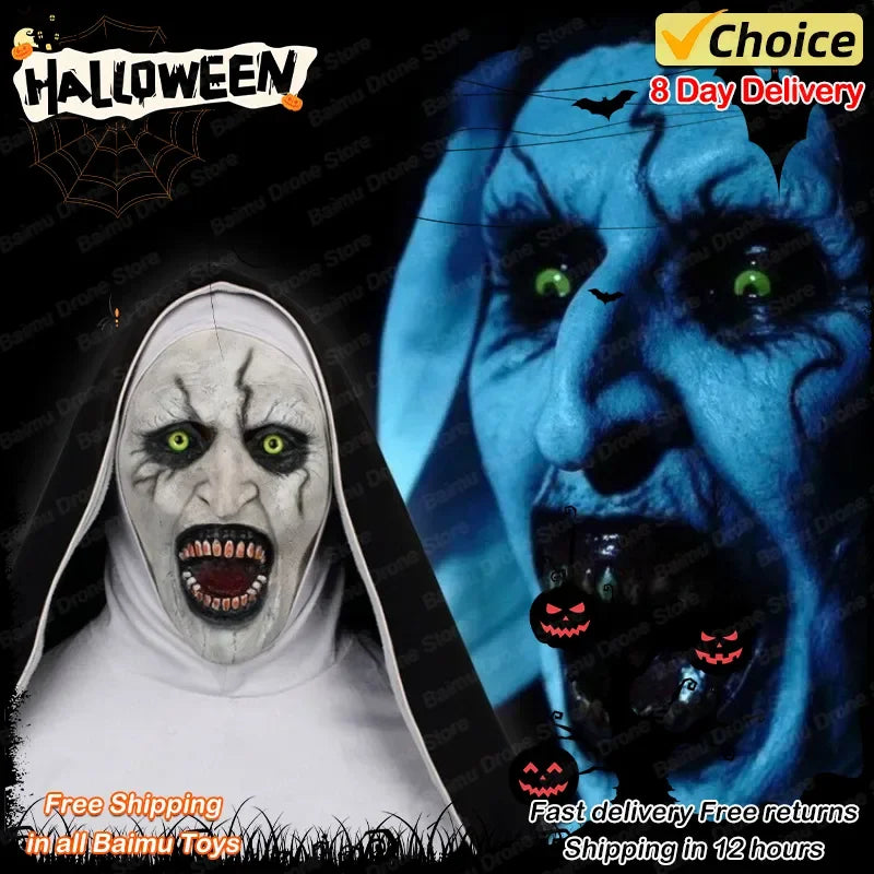 2024 New Nun Mask Halloween Makeup Nun Mask Tricked Ghost Face Scary Scary Latex Headgear Halloween Props Horror Masks