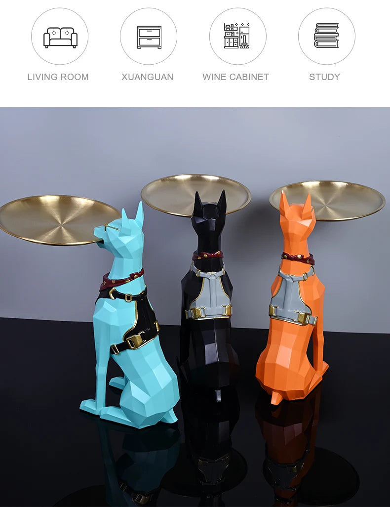 Design Tray dog Statue Butler Tray for Key Box Home Ornaments Animal Figurines Office Decoration Resin dog Sculpture decor Rooms