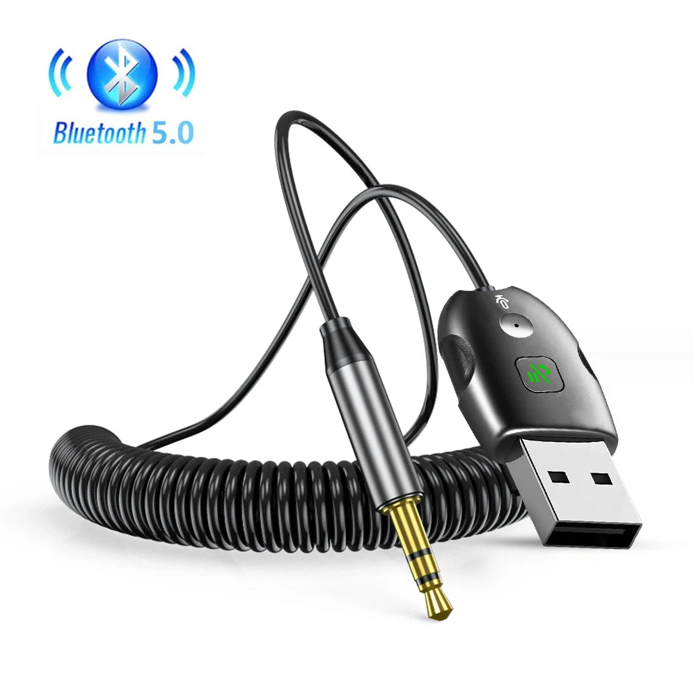 Bluetooth 5.0 Car Receiver Adapter 3.5mm Jack Aux Audio Music Car Transmitter with 0.3M-1.2M Flexible Wire USB Transmitter