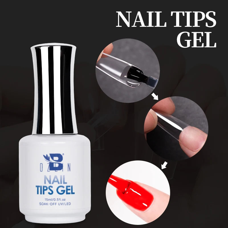 BOZLIN 15ML Nail Tips Glue Gel For Falses Nail Tips Fast Extension 3 IN 1 Function Nails Art Transparent Gel Polish Soak Off UV