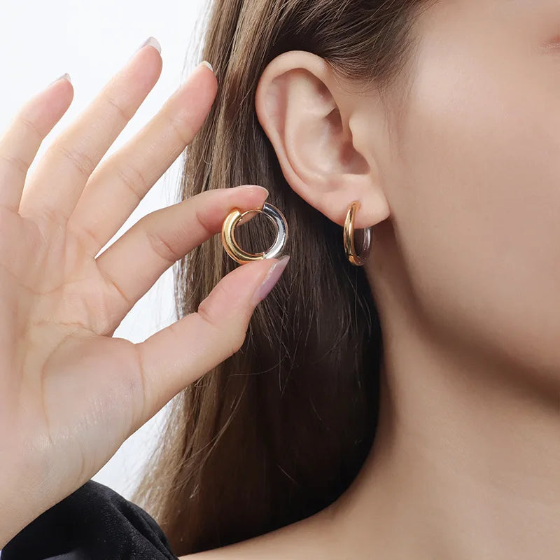 Gold Silver Color Stainless Steel Round Earrings For Women's Simple  Fashion  Hip-hop Rock Jewelry Accessories