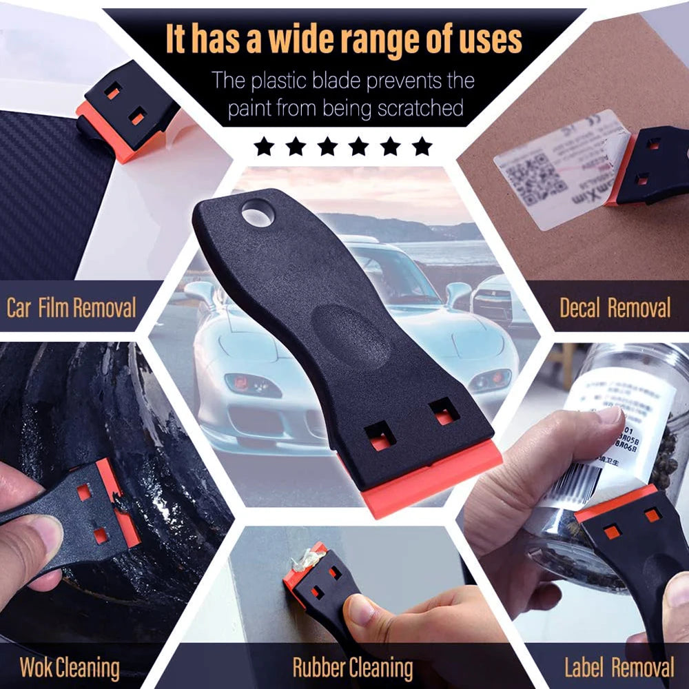 ALIWRAP 100pcs Spare Double Edged Plastic Razor Blades For Scraper Car Wrap Stickers Labels Glue Remover Window Glass Cleaning