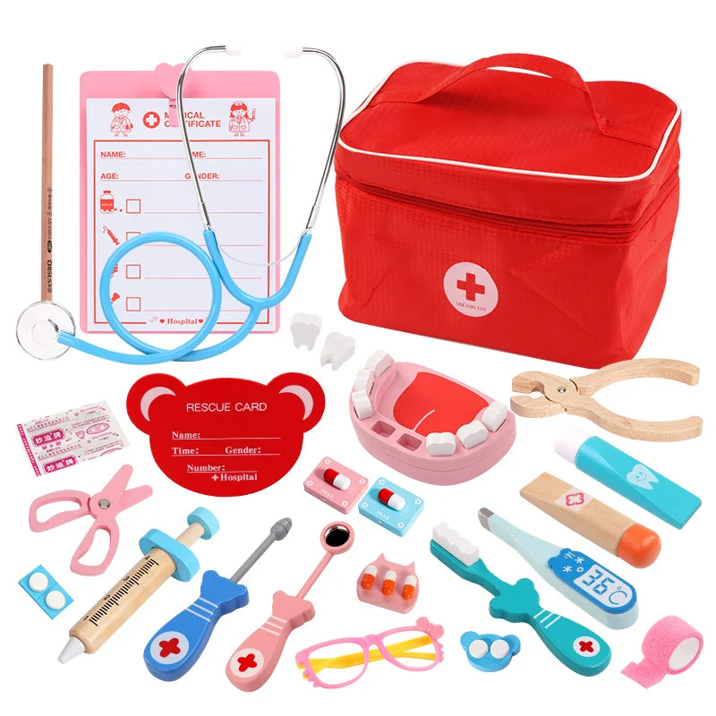 Children's wooden makeshift home simulation medicine box doctor set nurse boy girl baby role-playing toy