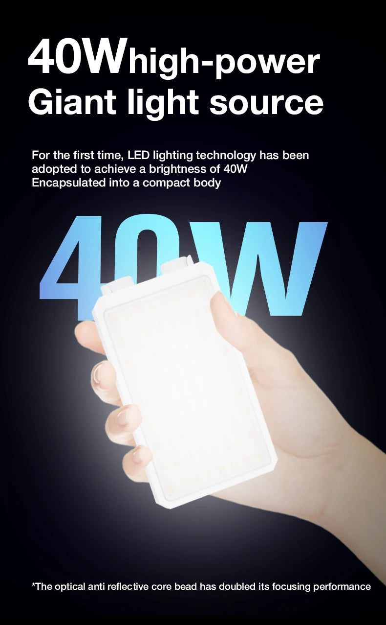 40W LED Camera Light CRI/TLCI 96+ 2700-6200K Bi-Color 6400mAh Photo Studio Video Lamp Handle Portable onCamera Photography Light