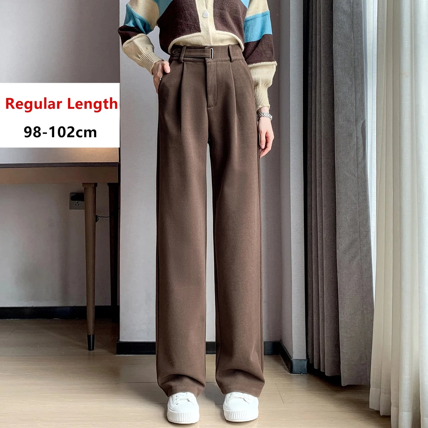 Fashion women's straight leg pants loose casual wide leg pants women straight leg small stylish senior all match all match pants