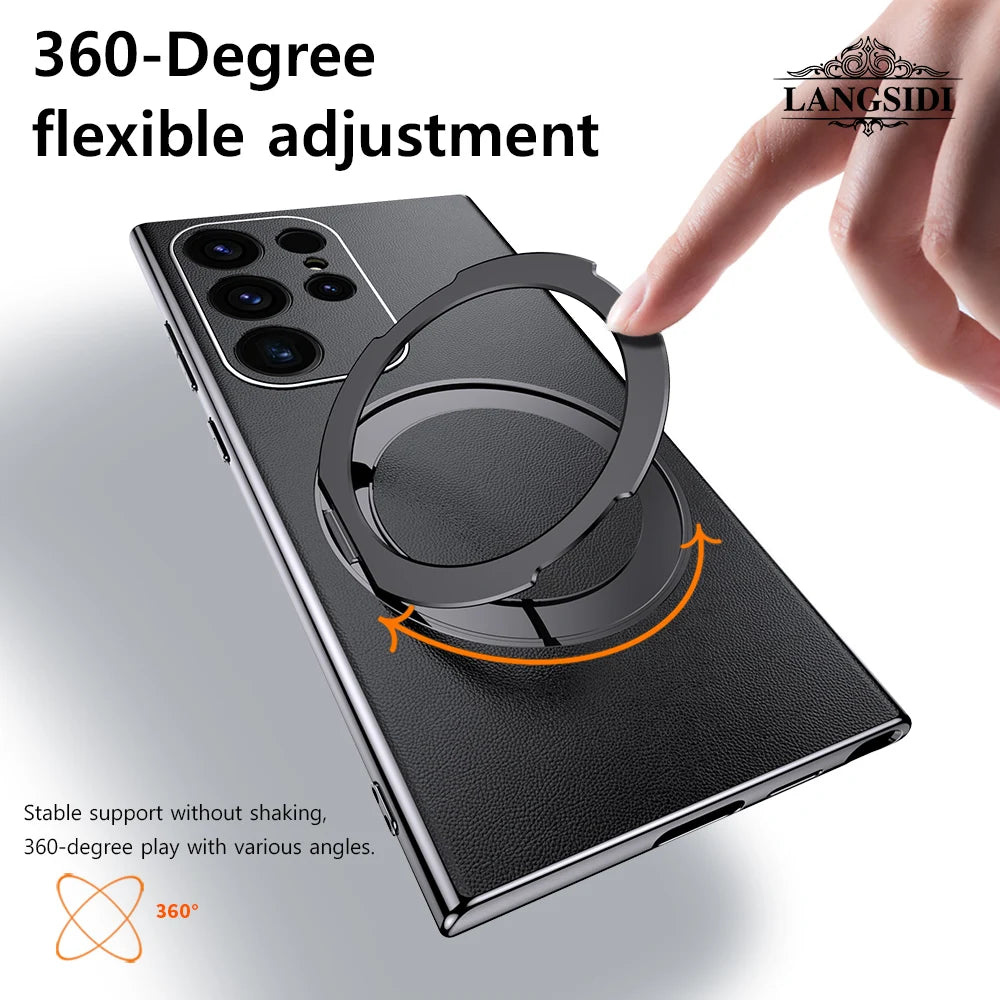 LANGSIDI Leather Magnetic Metal Ring holder Case For Samsung Galaxy S24 Ultra s23 S24 + plus shockproof Slim Protection