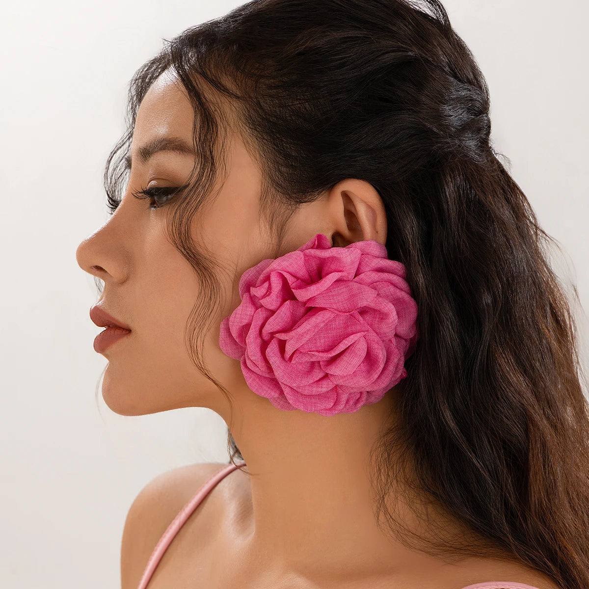 Salircon Exaggerated Large Rose Flower Earrings For Women 2024 Statement Pierced Stud Earrings Ladies Party Dinner Jewelry