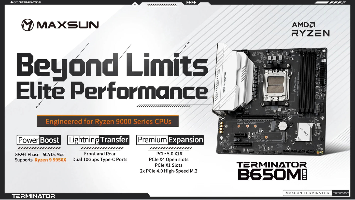 MAXSUN Terminator B650M WiFi6 Computer Motherboard support AMD CPU AM5 Ryzen7000 Ryzen8000 Ryzen9000 Bluetooth 5.2 DDR5 SATA3.0