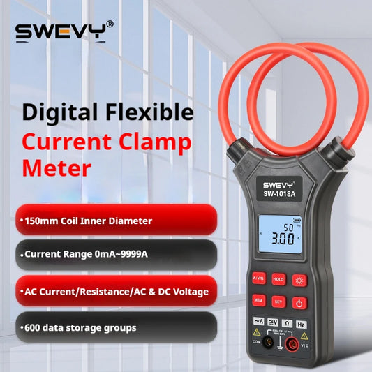 SWEVY SW1018A LCD Backlight Digital Flexible Current Clamp 0 mA - 9999A AC/DC Voltage, AC Current, and Resistance Test Multimete