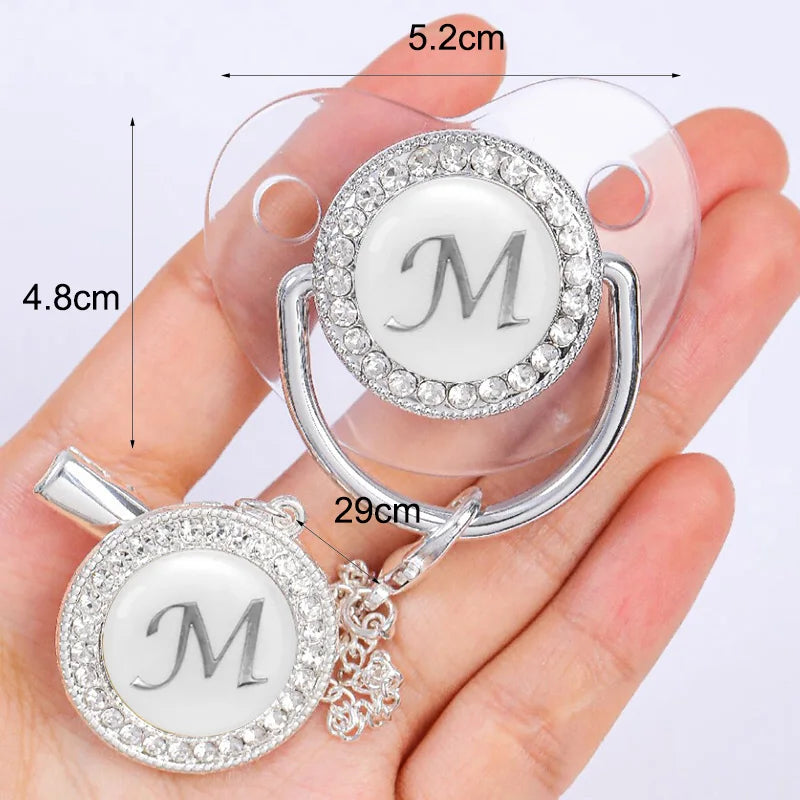 Baby Personalized Pacifier Clip Newborn Luxury Pacifiers Holder Letter Silver Bling Infant Transparent Silicone Teether BPA Free