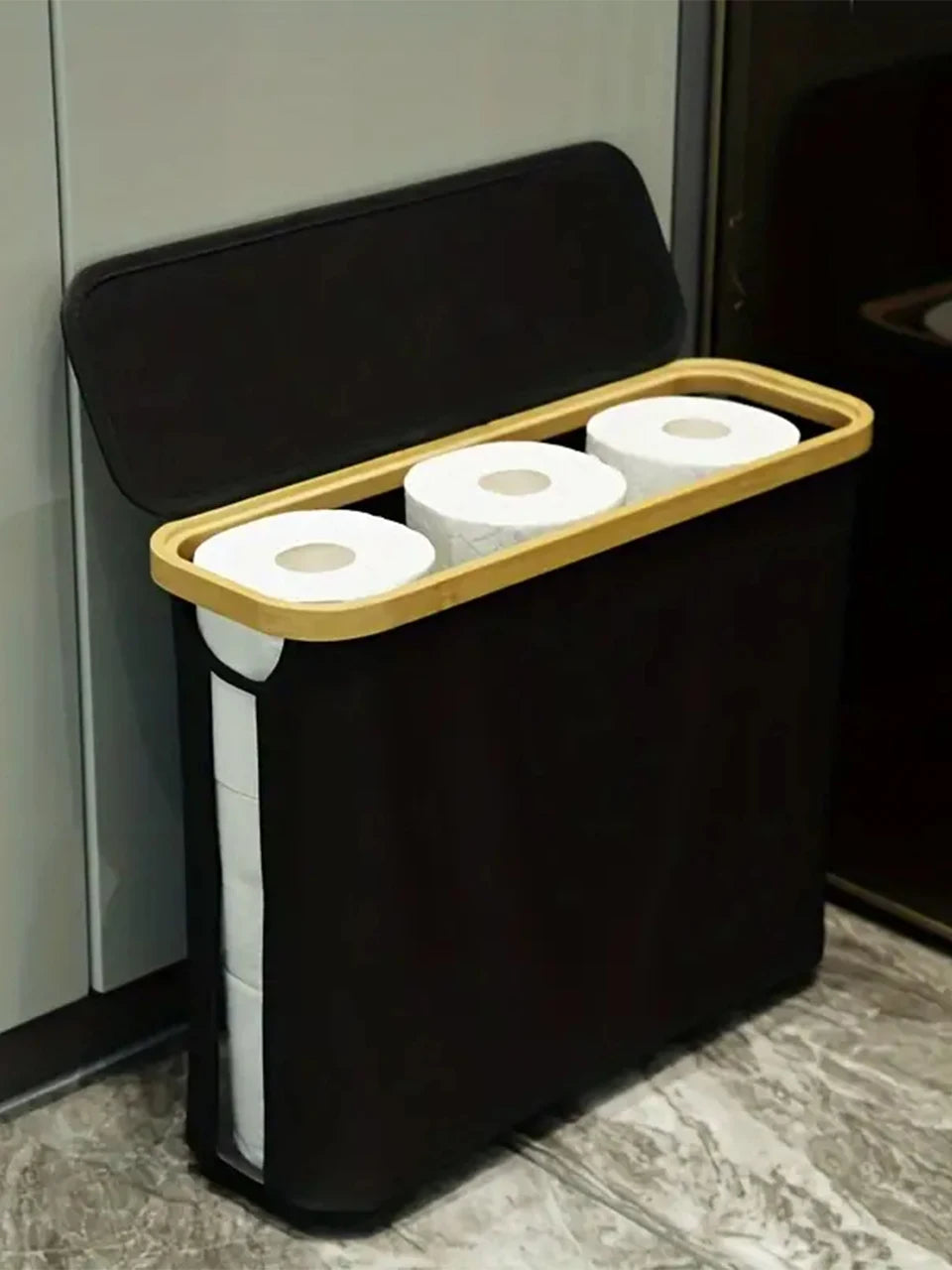 1 Storage Basket, Storage Shelf, Large Paper Holder, 12 Rolls Of Toilet Paper, Storage Rack With Lid, Oxford Cloth + Bamboo Stor