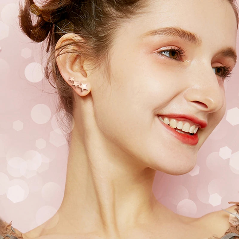 Fashion Three Stars Connecting Earrings Silver Plated Stainless Steel Earrings For Women