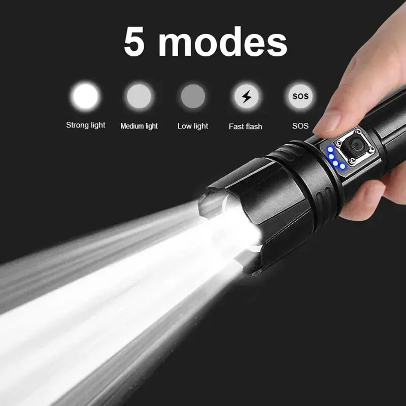 Powerful Super Bright LED Flashlight P50 Or Laser Wick Rechargeable Torch Camping Adventure Tactical Lantern Long Shot Hand Lamp