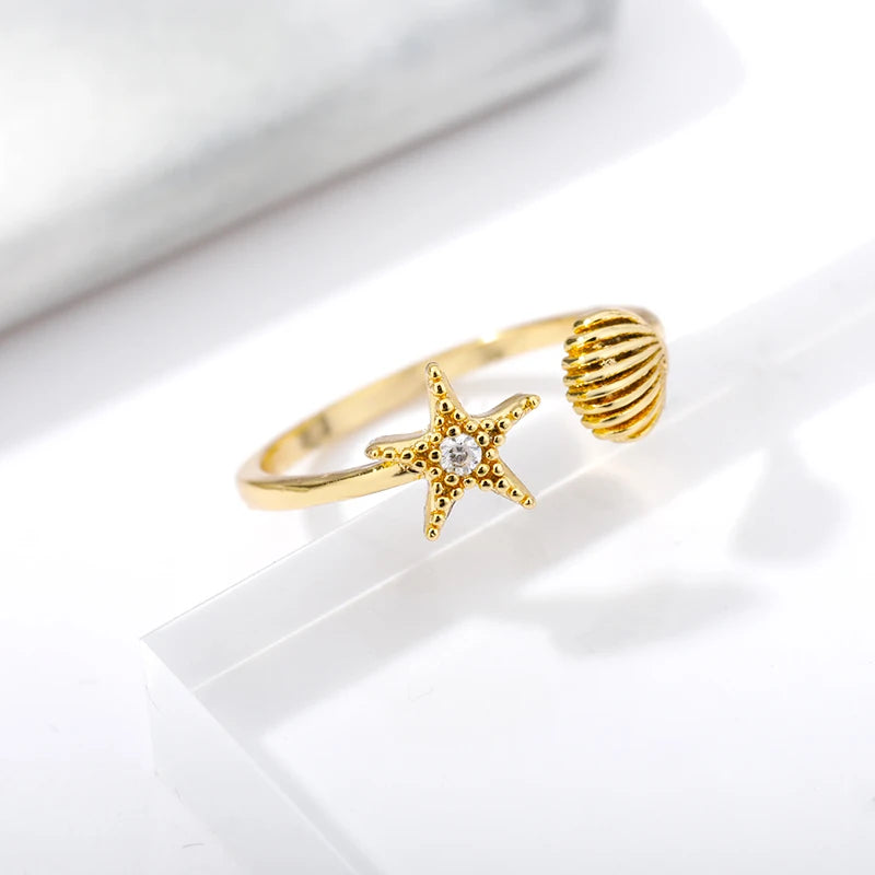 Cute Shell Starfish Rings For Women Girls Stainless Steel Open Adjustable Couple Stars Finger Ring 2024 Birthday Jewelry Gifts