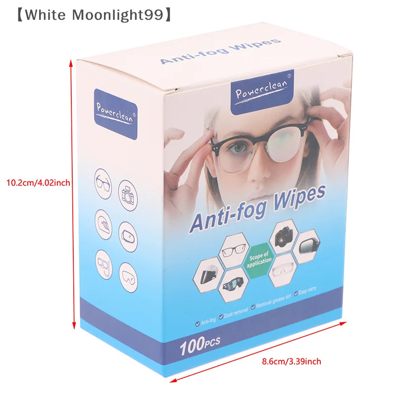 100Pcs/Box Glasses Cleaner Wet Wipe Disposable Anti Fog Misting Dust Remover Cleaning Lens Wipes Sunglasses Phone Screen