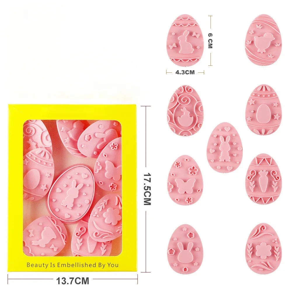 8/9Pcs DIY Easter Sauce Sandwich Biscuit Mold Cartoon Bunny Egg Cookie Cutters 3D Baking Cookie Mold Stamp Cake Decorating Tools