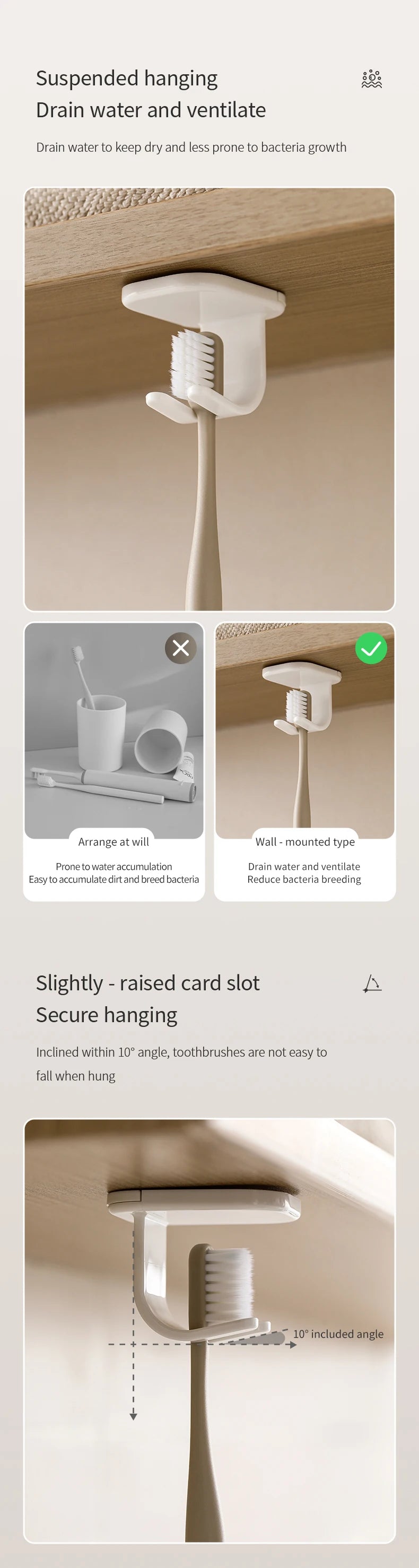 Self Adhesive Detachable Toothbrush Holder for Bathroom Countertop Wall Mounted Electric Toothbrush Plastic Storage Hook