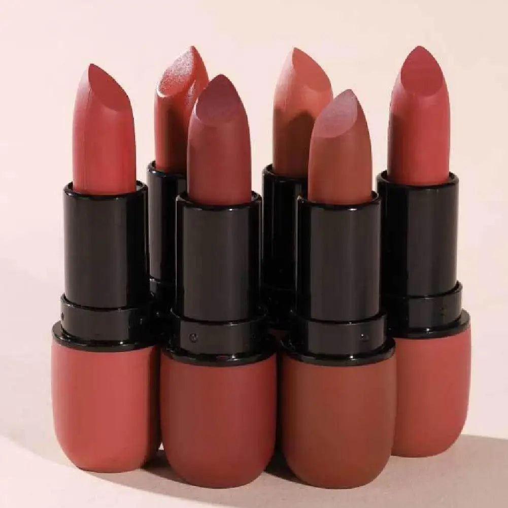 6-Color Matte Lipstick: Velvet Lip Color, Smooth, Waterproof, Long-Lasting Color Lip Makeup