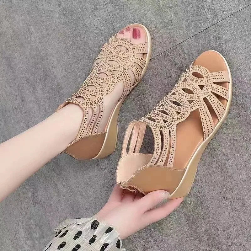 Soft Leather Roman Sandals Women 2023 Summer New Soft Sole Outwear Women's Wedge Shoes Fashion Casual Designer Shoe Ladies