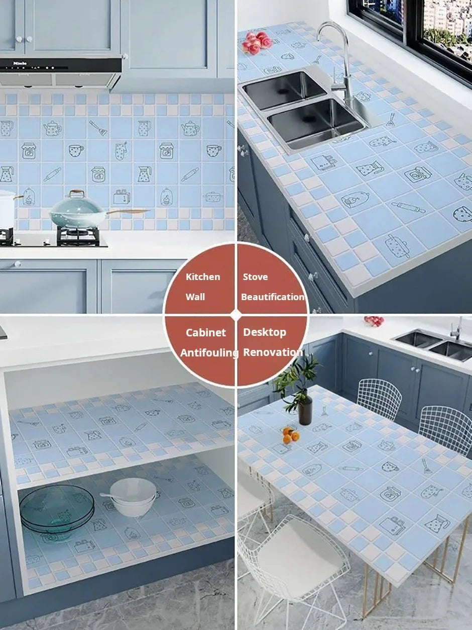 Kitchen Oil Resistant Stickers Waterproof Self-adhesive Wallpaper Stove Countertop Protective Pad Cabinet Countertop Marble Film