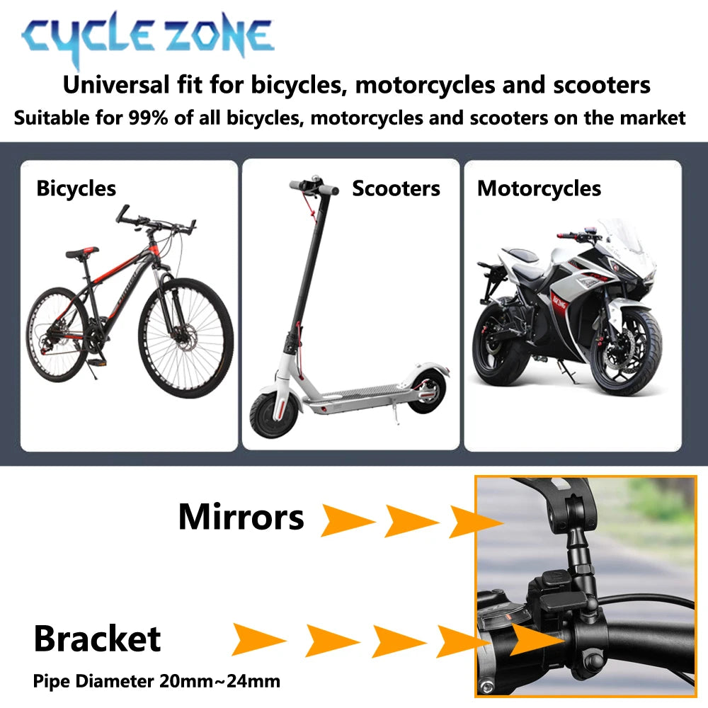 Bicycle Rear View Mirror Bike Handlebar Reflector 360° Rotatable Wide Range Back Sight MTB Mountain Road Riding Safety Rearview