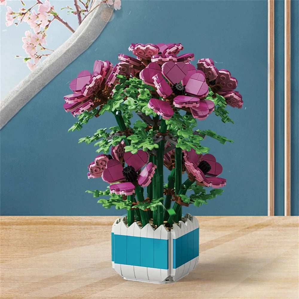 New MOC Creativity Artificial Bouquet Flower Preserved Flower Bonsai Potted Plant Home Decoration Building Block Bricks Kids Toy